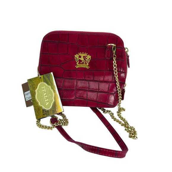 Pratesi Firenze Red Croc Embossed Leather Crossbody Bag Gold Chain Made In Italy - Picture 1 of 9